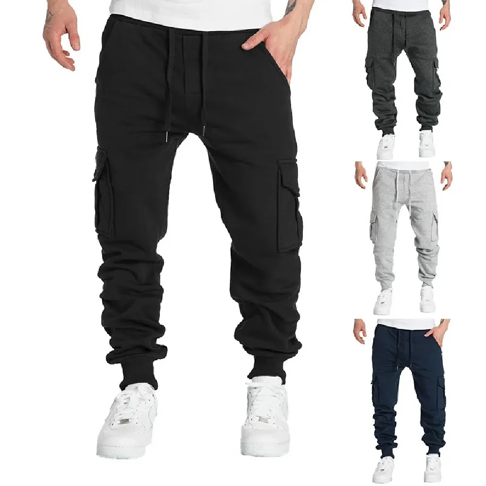 New Mens Sweatpants Straight Fit Joggers for Sports and Streetwear Loose Oversized Drawstring Long Pants Men Multi-pocket Pants thumbnail 2