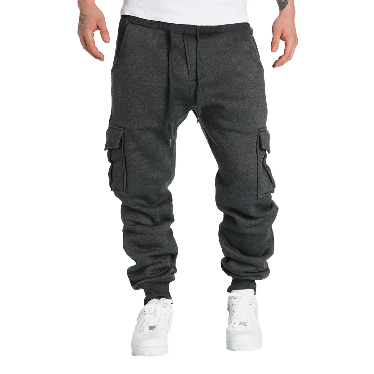 New Mens Sweatpants Straight Fit Joggers for Sports and Streetwear Loose Oversized Drawstring Long Pants Men Multi-pocket Pants thumbnail 3