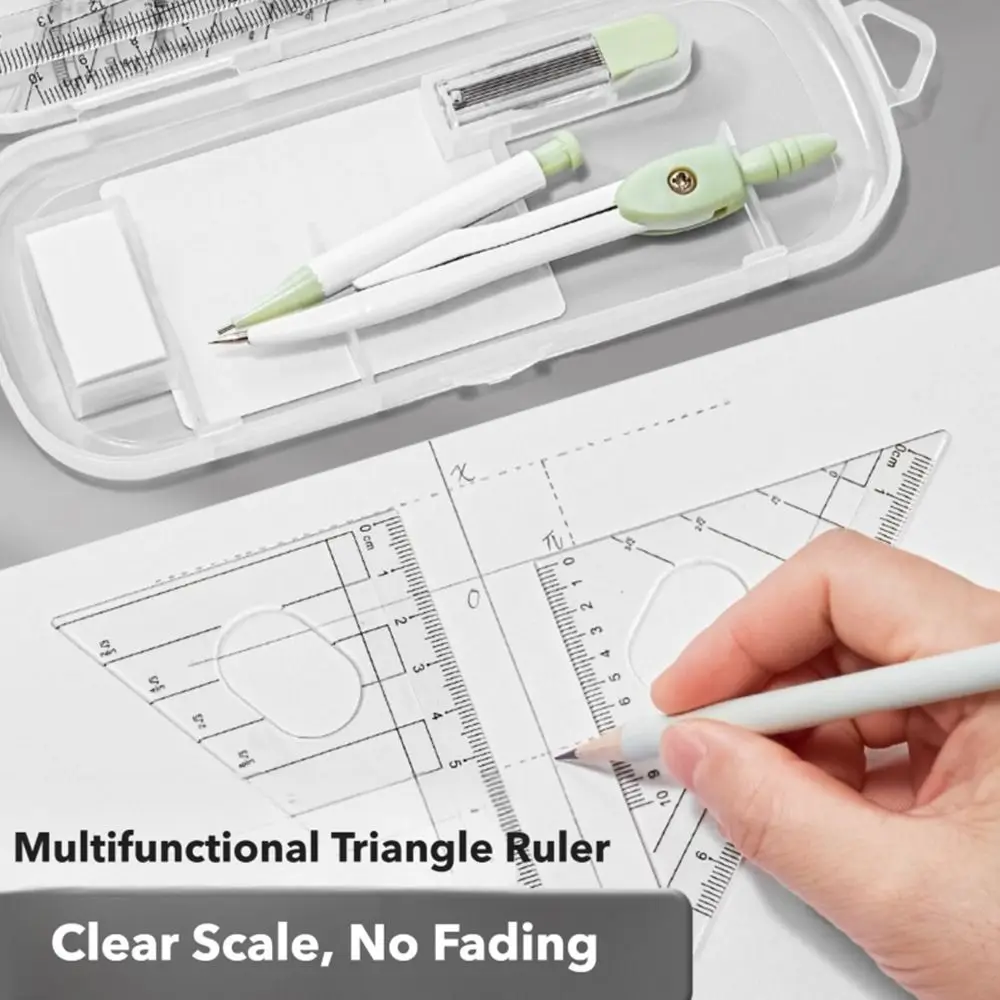 8PCS Ruler Compasses Set Protractor Eraser Straight Ruler Set Square Kit Students Drawing Measuring Stationery thumbnail 2