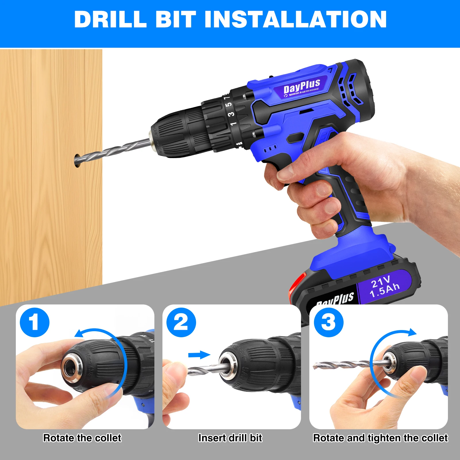 Cordless Drill Kit Electric Screwdriver Kit, 45Nm Cordless Combination Drill, LED Work Light, Home and Garden DIY Project Kit thumbnail 6