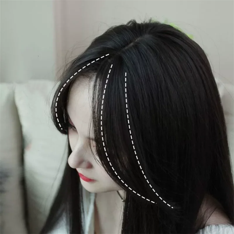 Ladies Daily Use Hair Extensions Synthetic Wigs Breathable Separate Middle Head Cover Black Long Straight Wig Hat for Women thumbnail 4