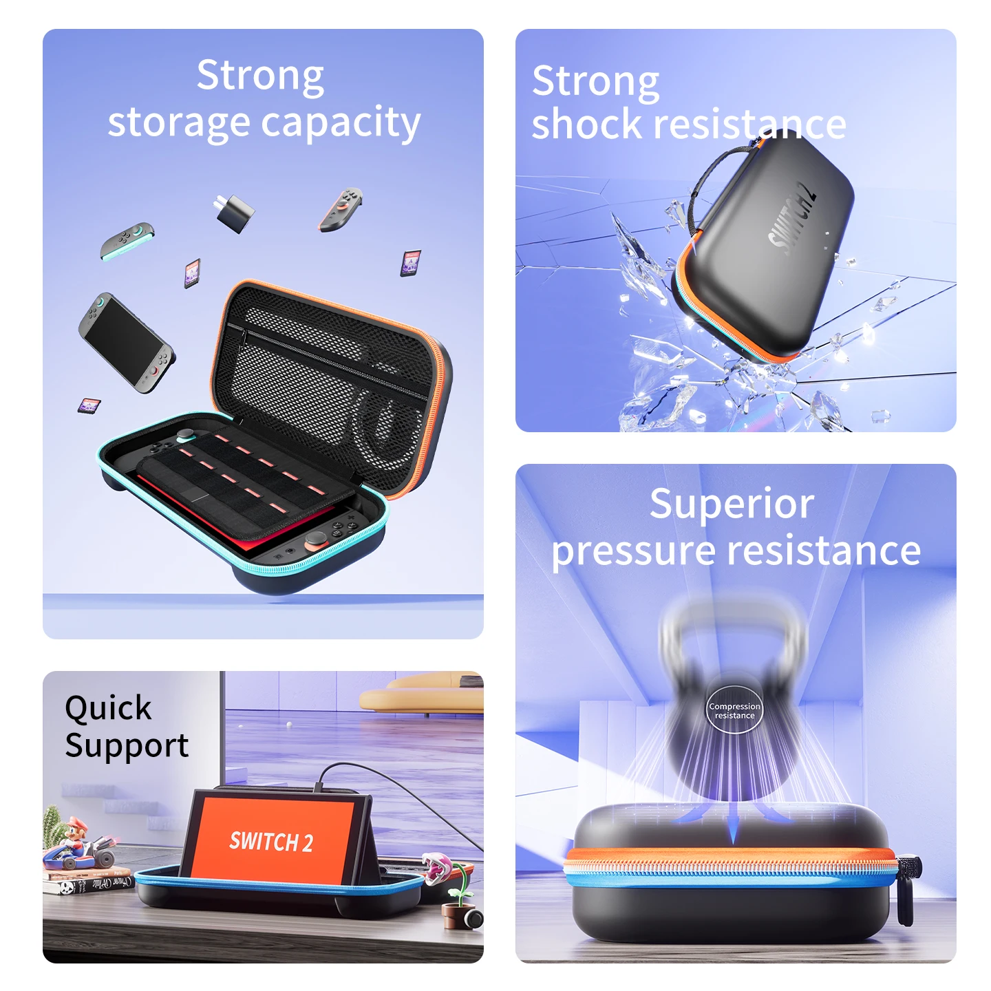 Carrying Case for Nintendo Switch 2 Model, Portable Hard Shell Pouch Carrying Travel Game Bag for Nintendo Switch 2 blue orange thumbnail 2