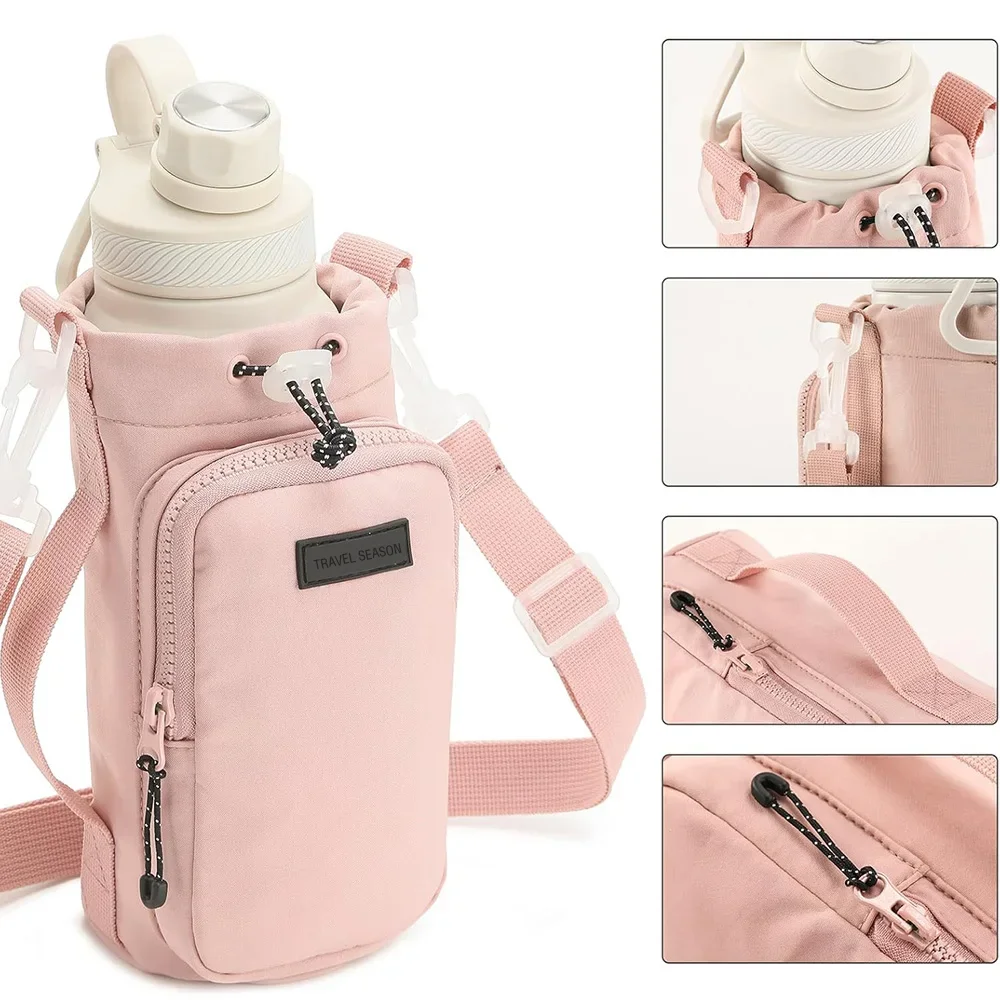Portable Water Bottle Bag with Adjustable Shoulder Strap Water Bottle Sleeve for Walking Hiking Camping Gym thumbnail 4