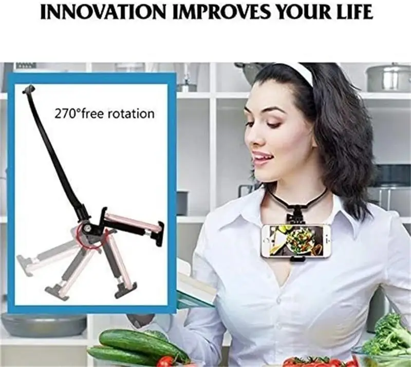 Hands Free Wearable Neck Cell Phone Stand Universal Hanging Tripod Suporte For iPhone GoPro DJI Action Video Selfie Stick Holder thumbnail 5