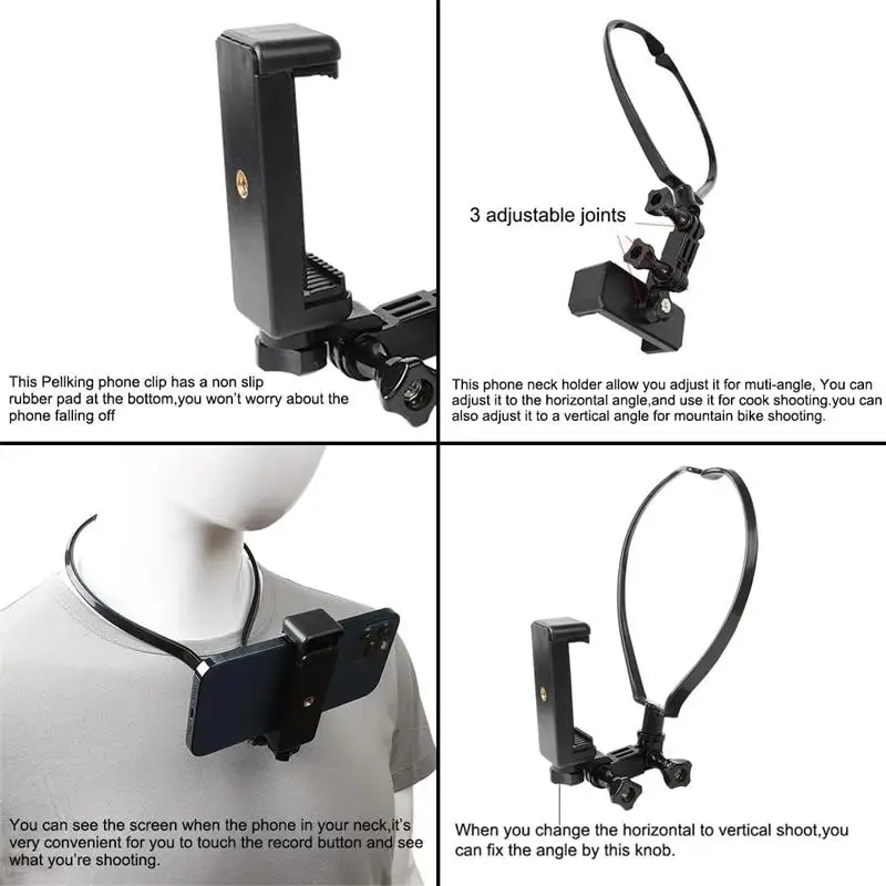 Hands Free Wearable Neck Cell Phone Stand Universal Hanging Tripod Suporte For iPhone GoPro DJI Action Video Selfie Stick Holder thumbnail 4
