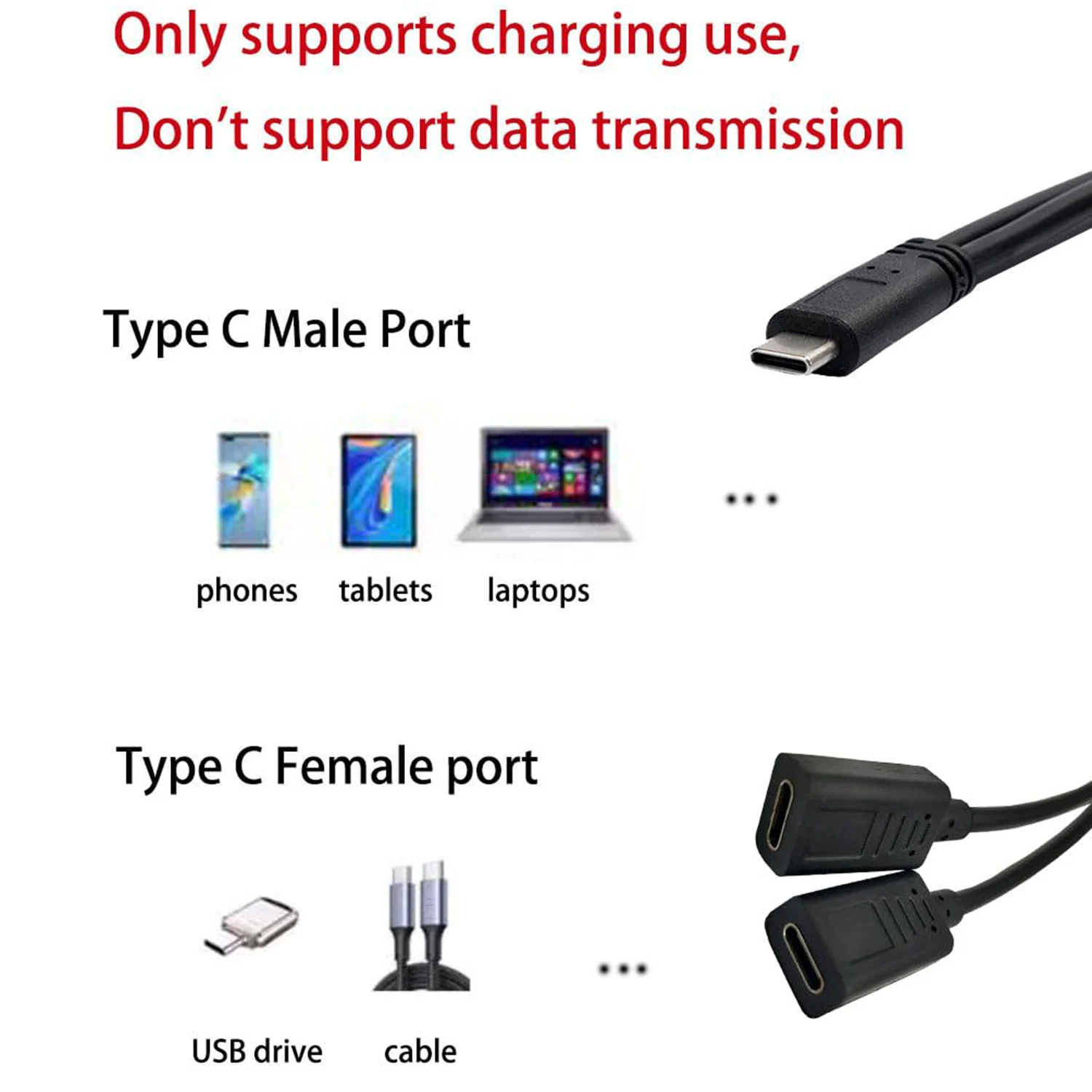 USB C Splitter Charge Cable USB Type C Male to Dual 2 USB Type C Female Splitter Y Charge Connector Cable Only for Charging Mac thumbnail 3