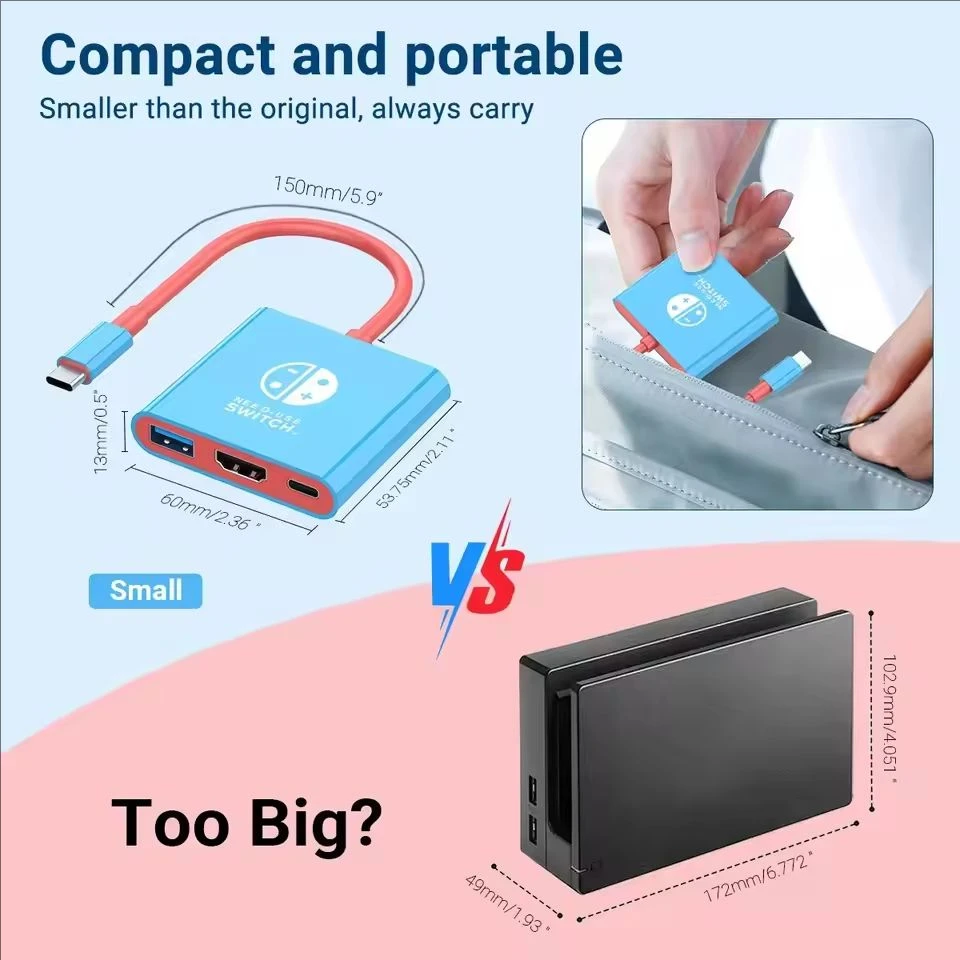 Switch1 Dock 4K HDMI USB 3.0 Hub Adapter USB C Splitter TV Portable Docking Station for Nintendo Laptops PC iPad MacBook Air Pro thumbnail 6