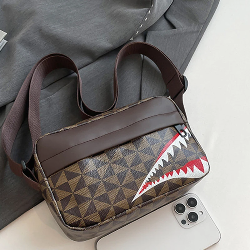 Shark Mouth Crossbody Shoulder Bag,Monogram Pattern Sling Bag,Men Women Casual Phone Chest Bag for Travel Sports Running Hiking thumbnail 3