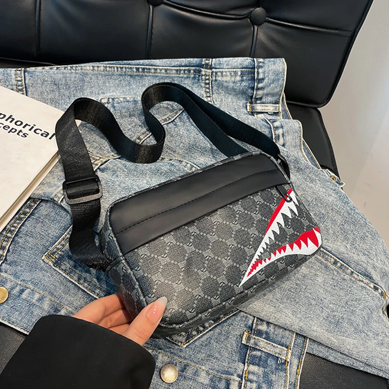 Shark Mouth Crossbody Shoulder Bag,Monogram Pattern Sling Bag,Men Women Casual Phone Chest Bag for Travel Sports Running Hiking thumbnail 4