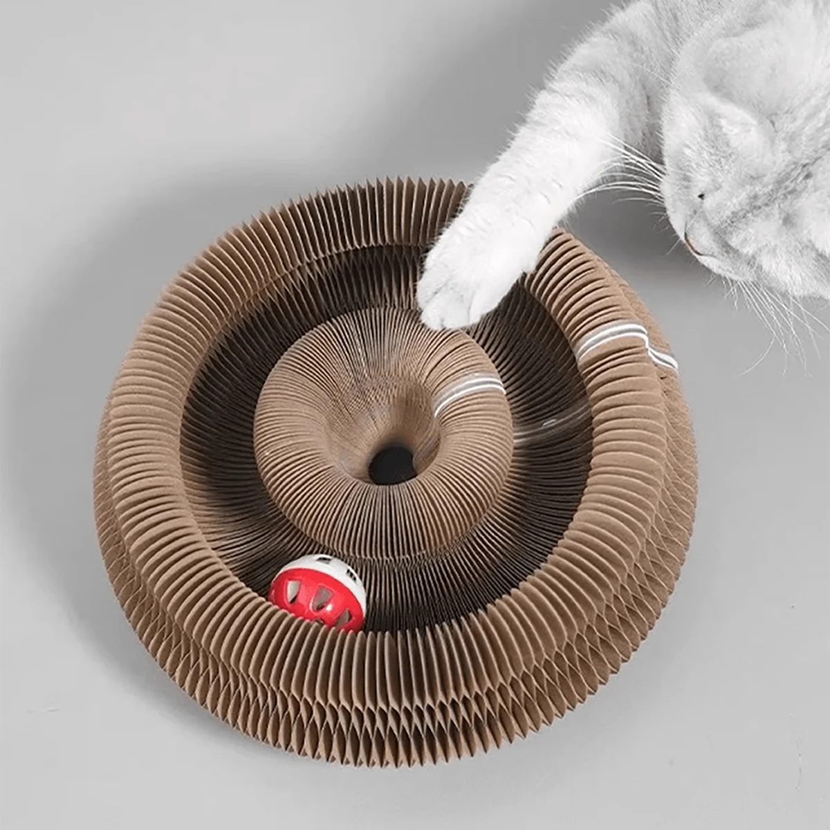 Foldable Cat Scratcher with Bell & Catnip - Multi-Level Cardboard Toy for Kittens, Durable Claw Sharpener thumbnail 3