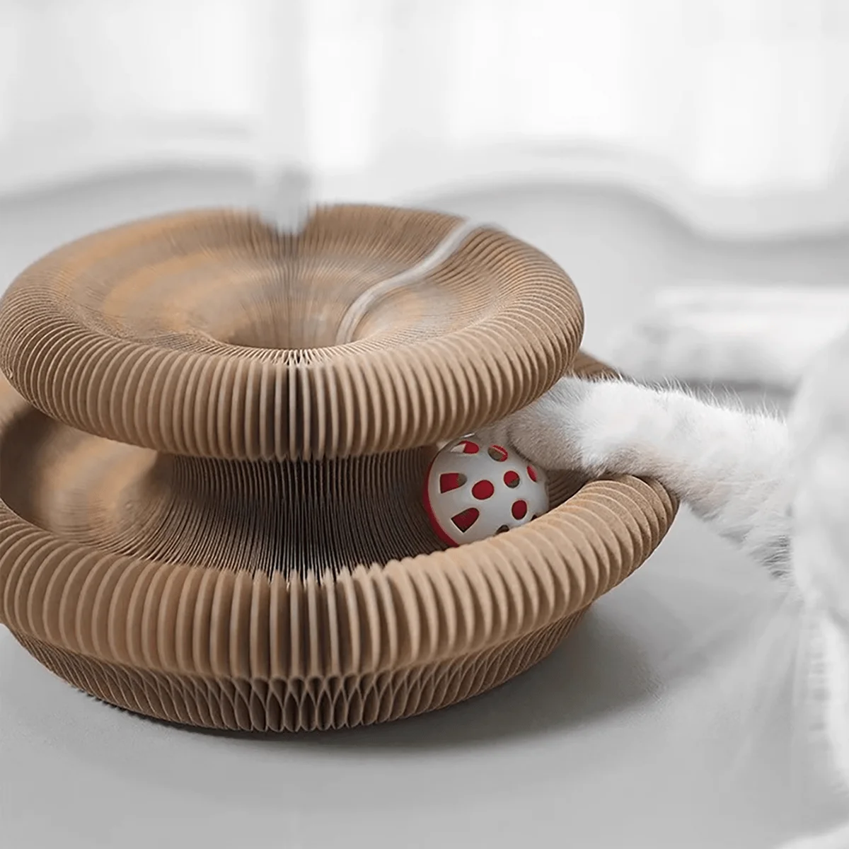Foldable Cat Scratcher with Bell & Catnip - Multi-Level Cardboard Toy for Kittens, Durable Claw Sharpener thumbnail 6