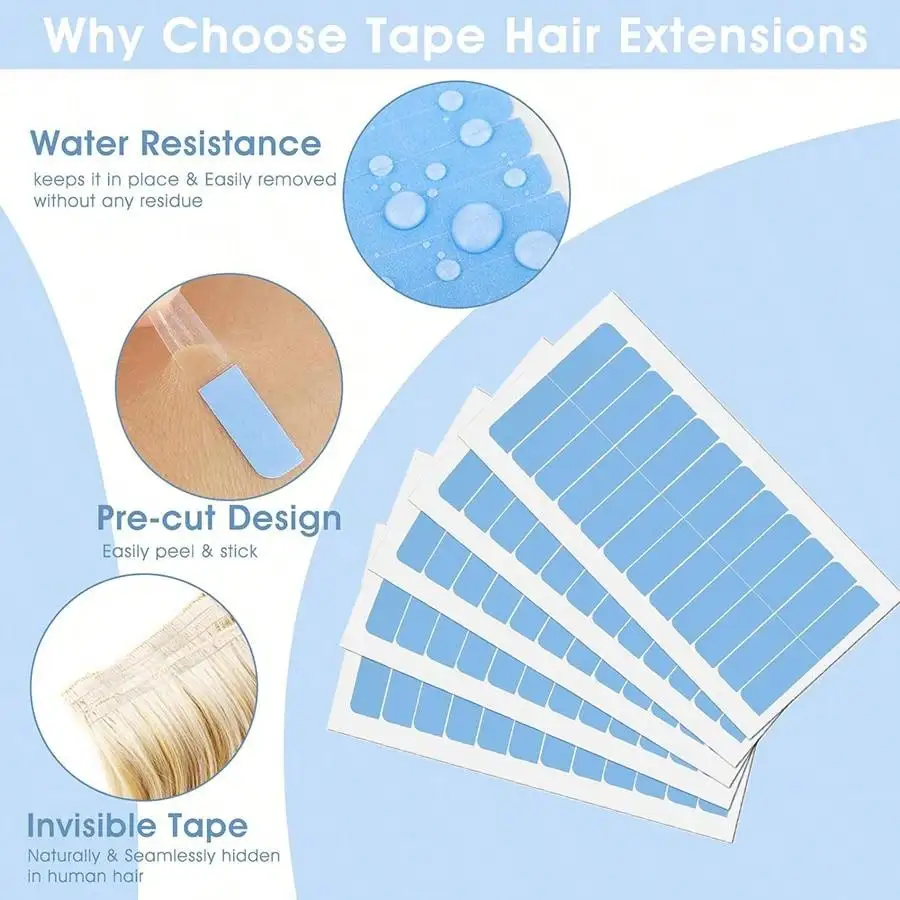 60/120/240pcs Double Sided Hair Extension Tape Adhesive Replacement Wig Tape Blue Hair Tabs for Extensions Beauty Tools thumbnail 2