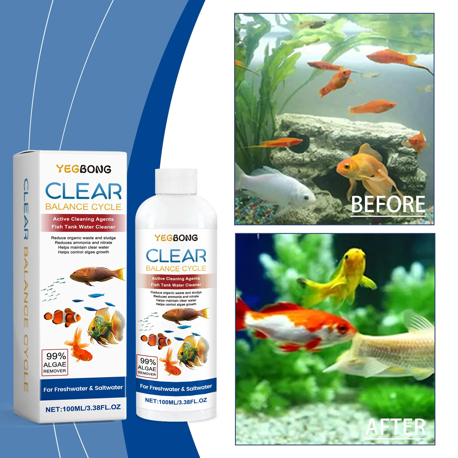 Algae Remover for Fish Tanks, Clear Dirty Water, Eliminate Waste Sludge, Prevent Green Algae, Maintain Healthy Aquarium Environm thumbnail 5