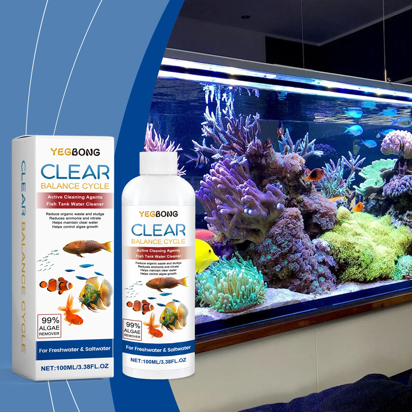 Algae Remover for Fish Tanks, Clear Dirty Water, Eliminate Waste Sludge, Prevent Green Algae, Maintain Healthy Aquarium Environm thumbnail 2