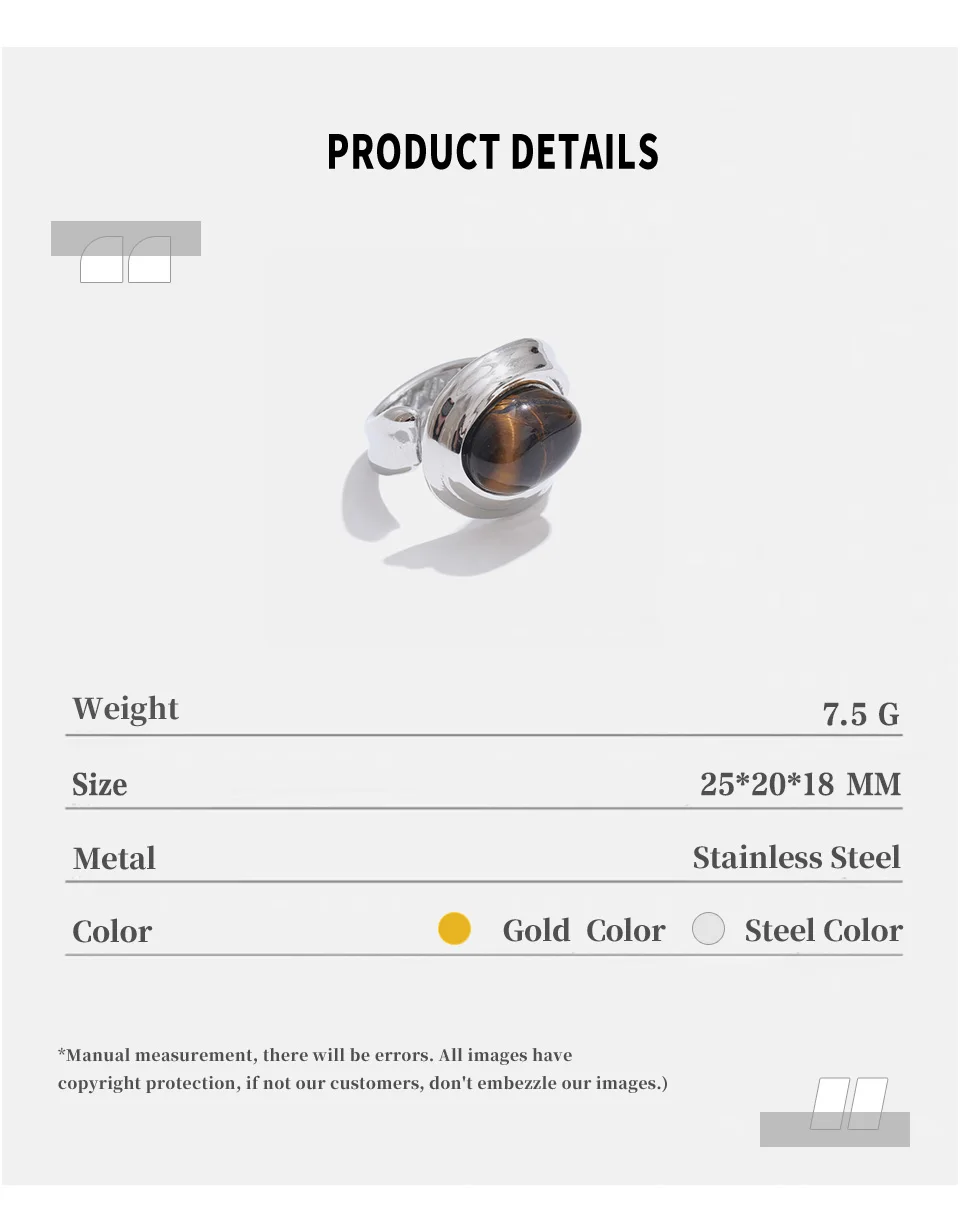 NiNice Stainless Steel Ring Natural Tiger Eye Stone Waterproof Popular Personalized Fashion Design Wholesale thumbnail 2