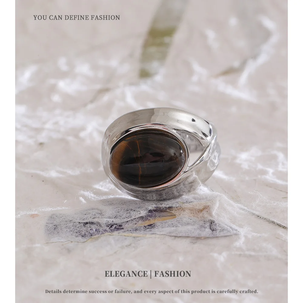 NiNice Stainless Steel Ring Natural Tiger Eye Stone Waterproof Popular Personalized Fashion Design Wholesale thumbnail 4