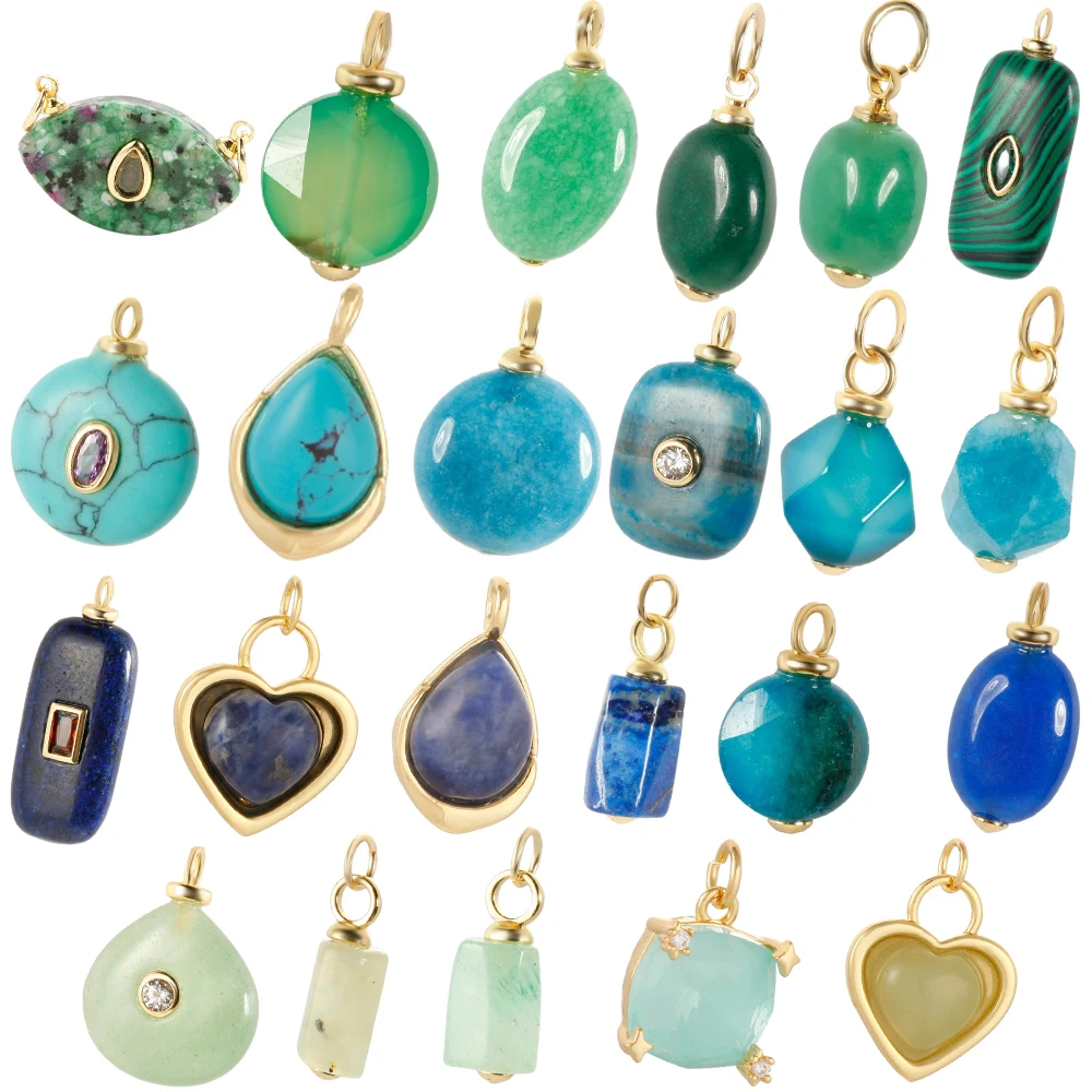 Bohemian Natural Stone Bead Charms For Jewelry Making Supplies Blue Green Stone Zircon Dijes Diy Earrings Bracelet Necklace