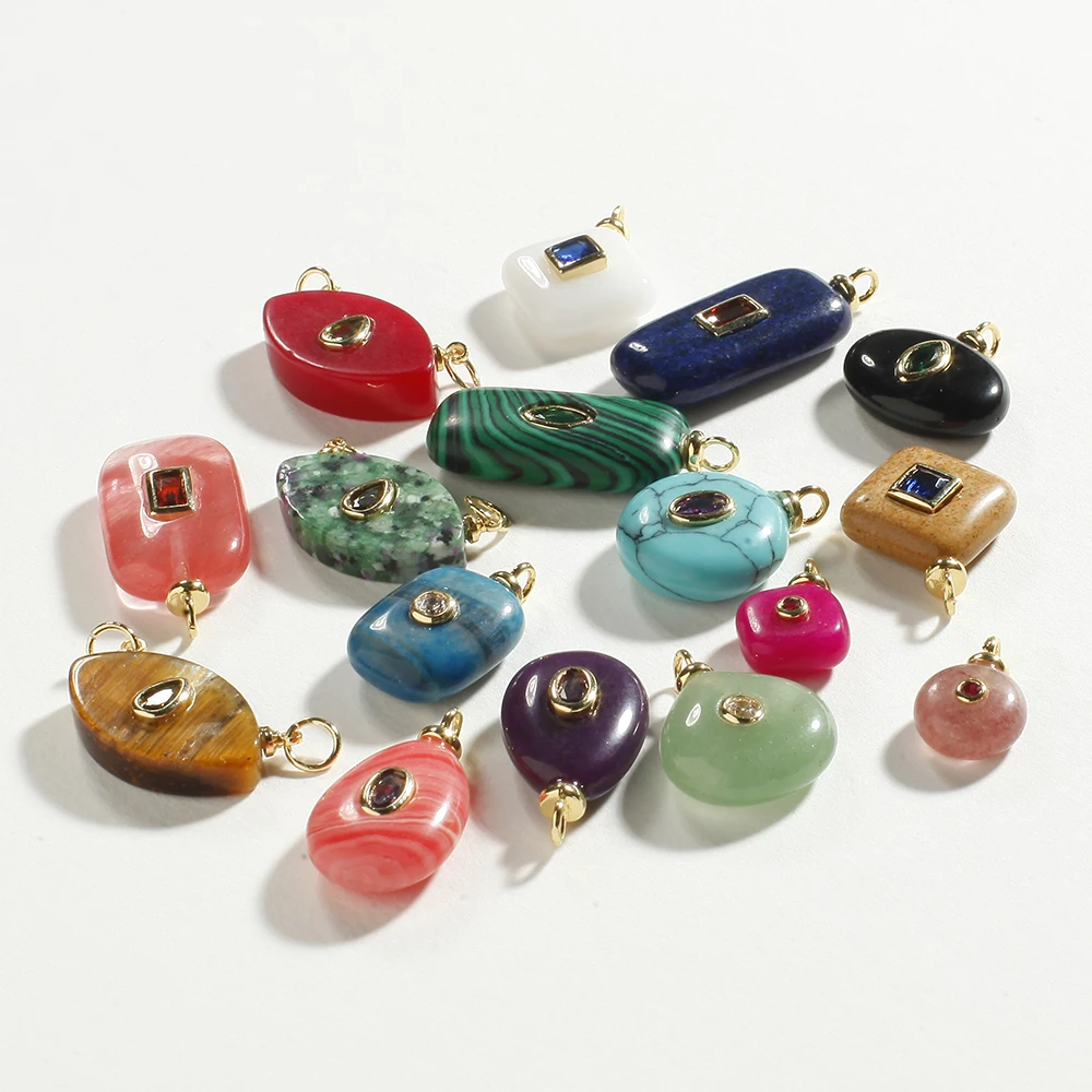 Bohemian Natural Stone Bead Charms For Jewelry Making Supplies Blue Green Stone Zircon Dijes Diy Earrings Bracelet Necklace thumbnail 2