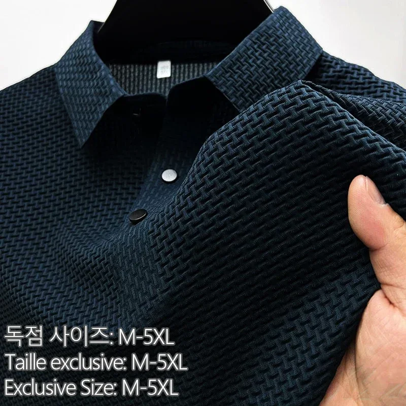 Summer New Men's Lop-up Hollow Short-sleeved Polo Shirt Ice Silk Brand Clothes Breathable Business Fashion T-Shirt Male Upto 6XL thumbnail 6