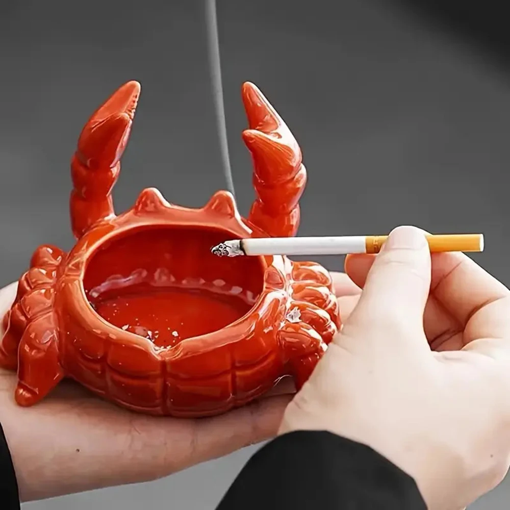 Cute Crab Ashtray Living Room with Lid Anti Fly Ash Ceramic Cigar Ashtray Decoration Chinese Home Decoration Art Friend Gift thumbnail 6