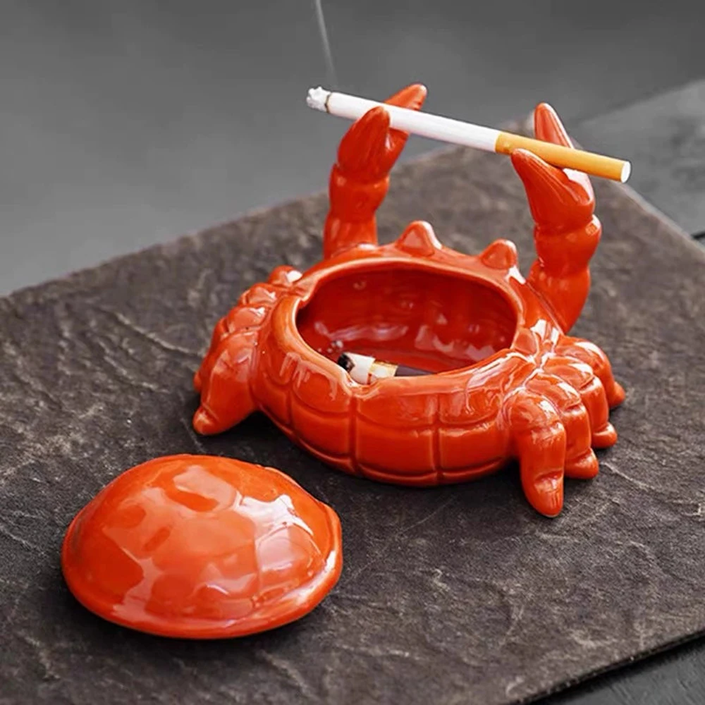 Cute Crab Ashtray Living Room with Lid Anti Fly Ash Ceramic Cigar Ashtray Decoration Chinese Home Decoration Art Friend Gift thumbnail 2