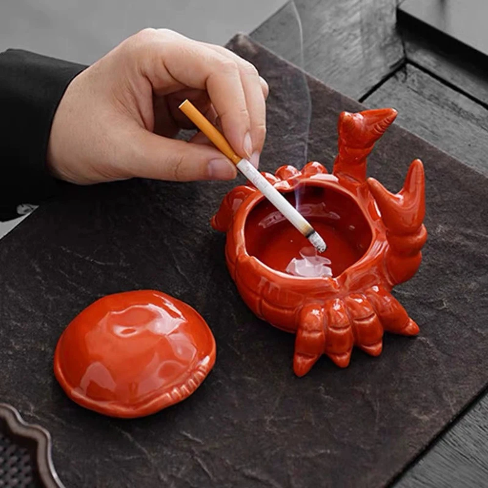 Cute Crab Ashtray Living Room with Lid Anti Fly Ash Ceramic Cigar Ashtray Decoration Chinese Home Decoration Art Friend Gift thumbnail 4