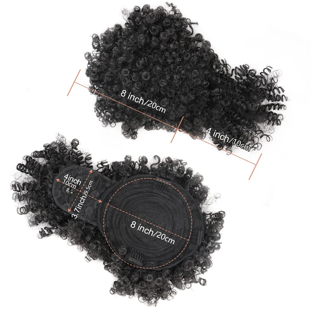 Afro Puff Drawstring Ponytail with Bangs Pineapple Updo Hair for Black Women, Synthetic Short Kinky Curly Ponytail Bun thumbnail 4