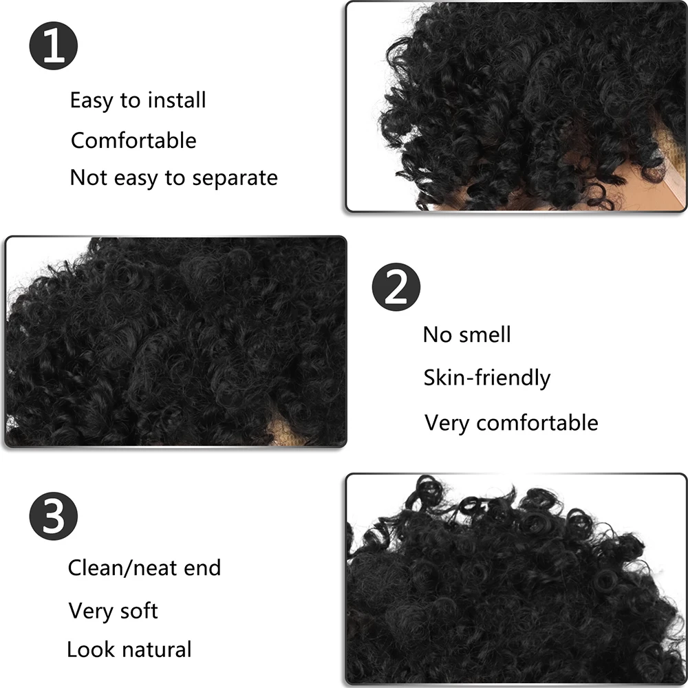 Afro Puff Drawstring Ponytail with Bangs Pineapple Updo Hair for Black Women, Synthetic Short Kinky Curly Ponytail Bun thumbnail 6
