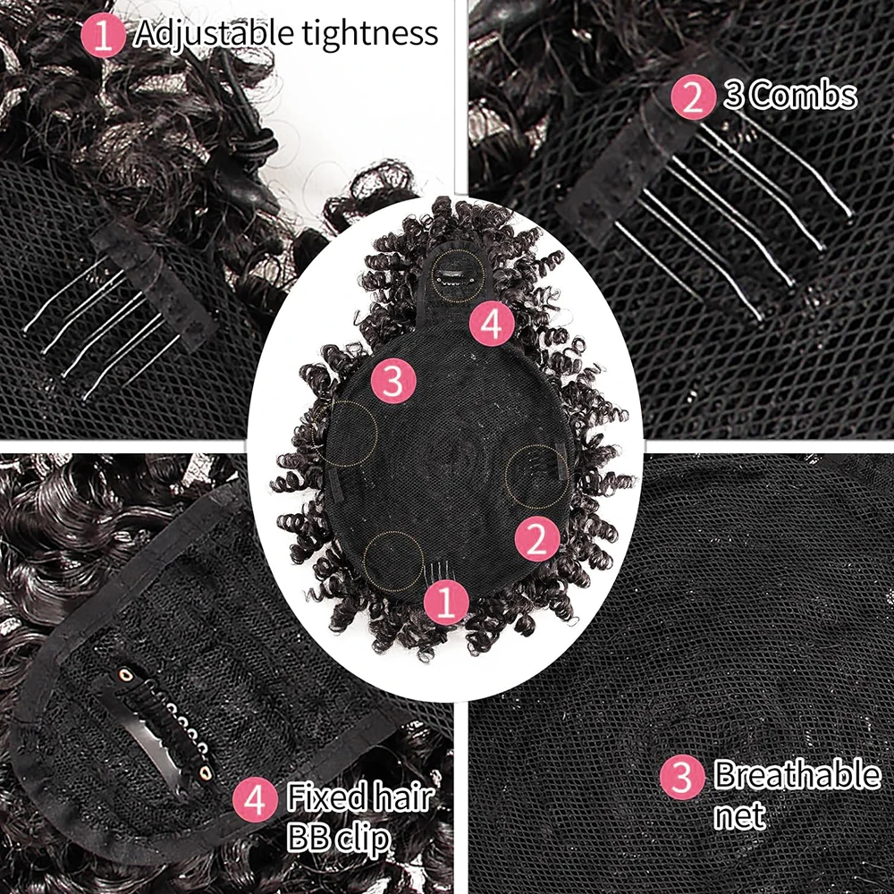 Afro Puff Drawstring Ponytail with Bangs Pineapple Updo Hair for Black Women, Synthetic Short Kinky Curly Ponytail Bun thumbnail 5