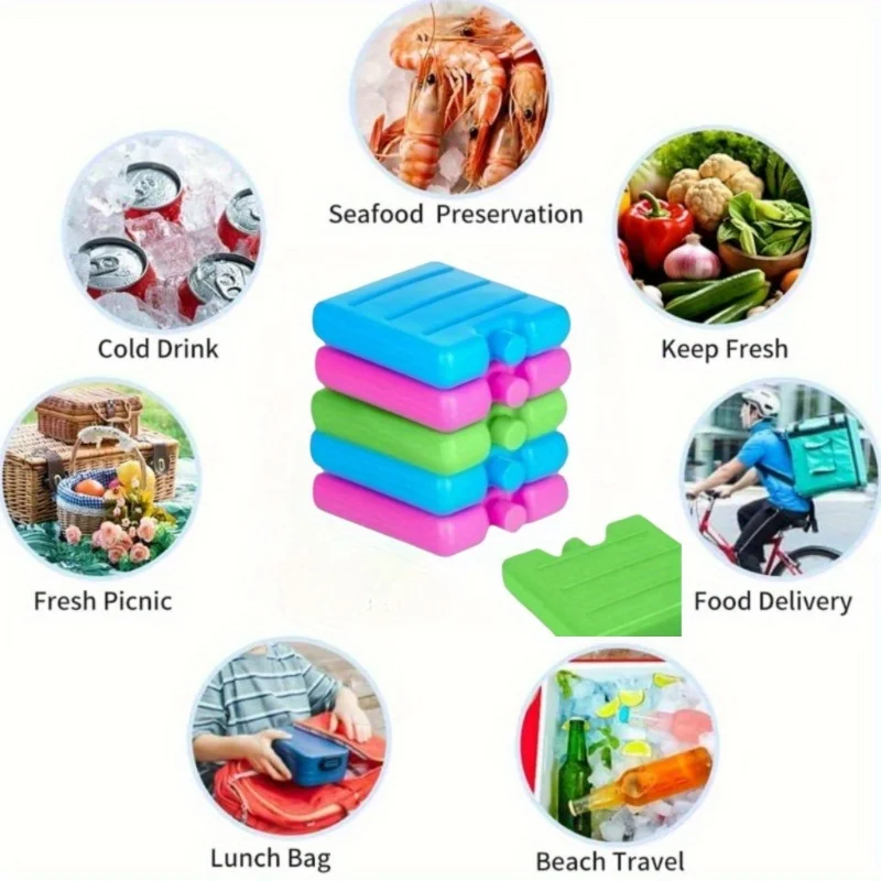 1/8pc Reusable Gel Ice Blocks Cooler Bag Stackable Insulated Food Storage Freezer Pack for Lunch Box Outdoor Activities Ice Tray thumbnail 5