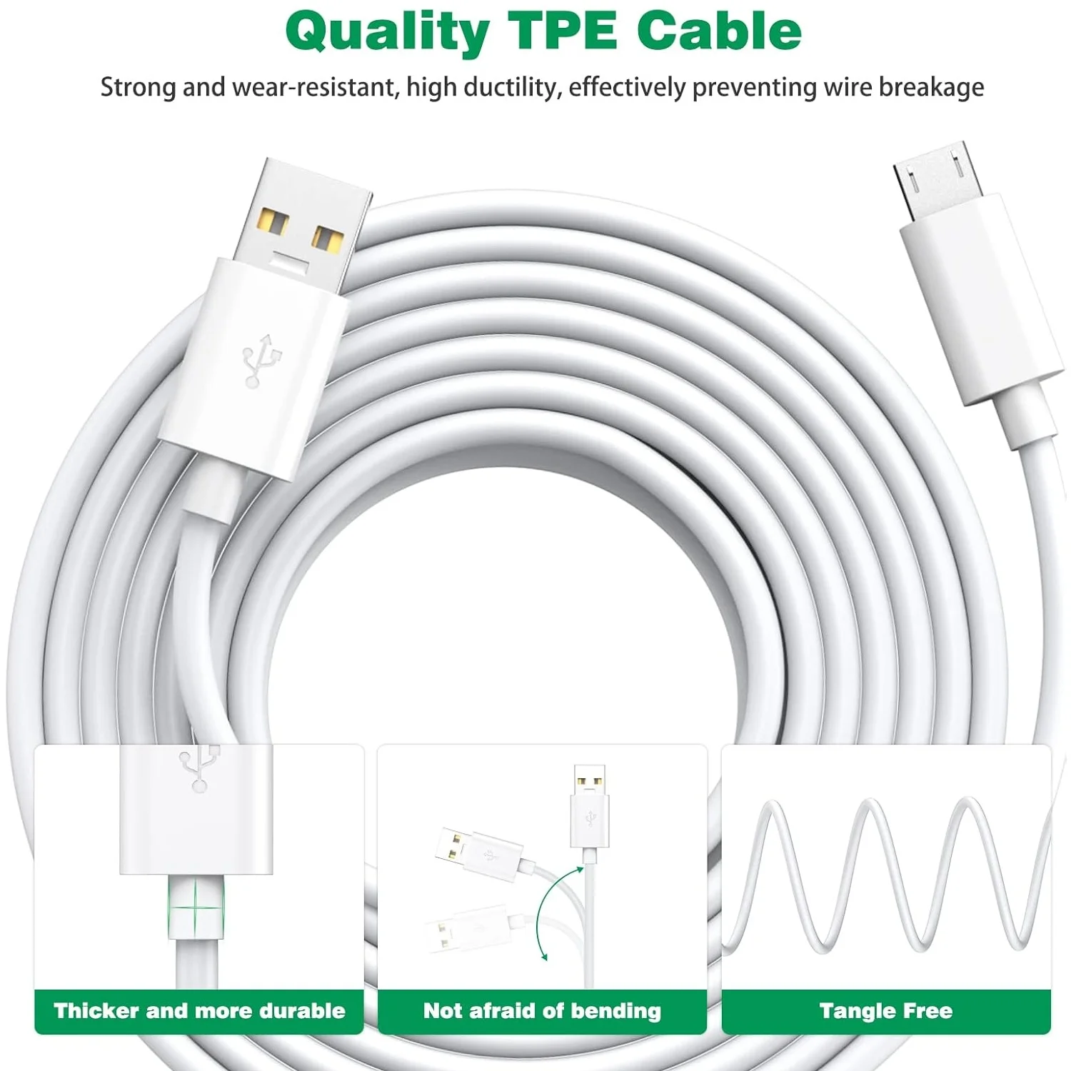 1m/5m/6m/10m/14m Micro USB Extension Fast Charging Cable For Xiaomi Camera Android Smart Phone USB Extended Charging Cord thumbnail 3
