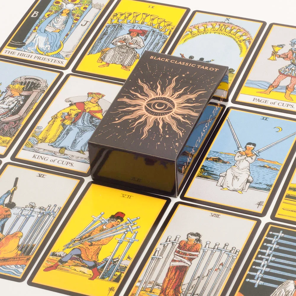 Black Classic Tarot Cards Deck 78pcs Fortune-Telling Game Set with Guidebook for Family Gatherings and Board Games thumbnail 3