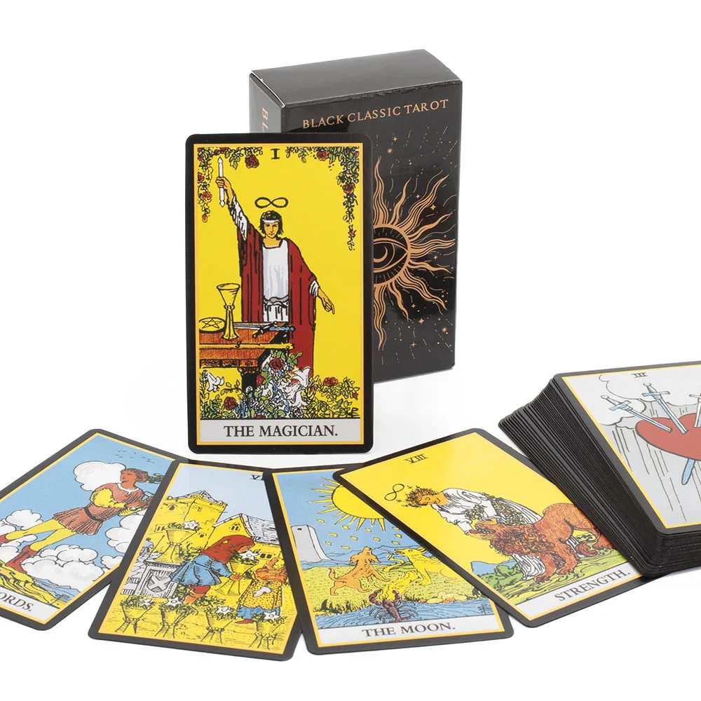 Black Classic Tarot Cards Deck 78pcs Fortune-Telling Game Set with Guidebook for Family Gatherings and Board Games thumbnail 2