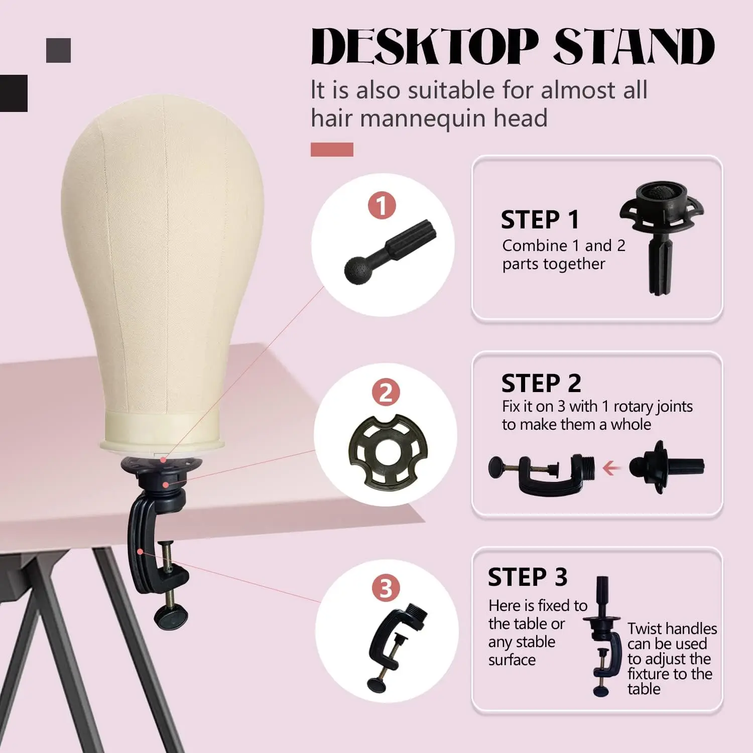Canvas Wig Head Wig Stand 22 inch Mannequin Head for Hairstyling Displaying Making Wig Stand With Head Wig Supports Holder thumbnail 2