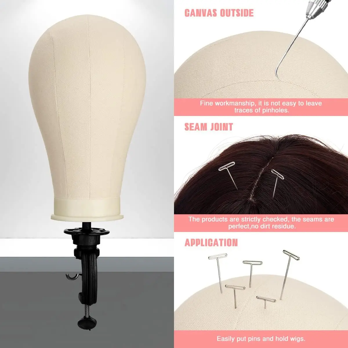 Canvas Wig Head Wig Stand 22 inch Mannequin Head for Hairstyling Displaying Making Wig Stand With Head Wig Supports Holder thumbnail 3