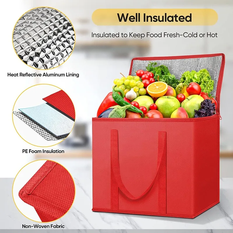 Picnic Thermal Insulated Bag For Food Outdoor Thickened Aluminum Film Cooler Bags Camping Handbag Waterproof Lunch Box thumbnail 2