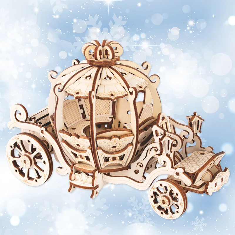 3D Wooden Puzzle Pumpkin Carriage Model DIY Assembly Kits Toys For Children Girls Christmas Tree Gift Home Room Decoration thumbnail 5