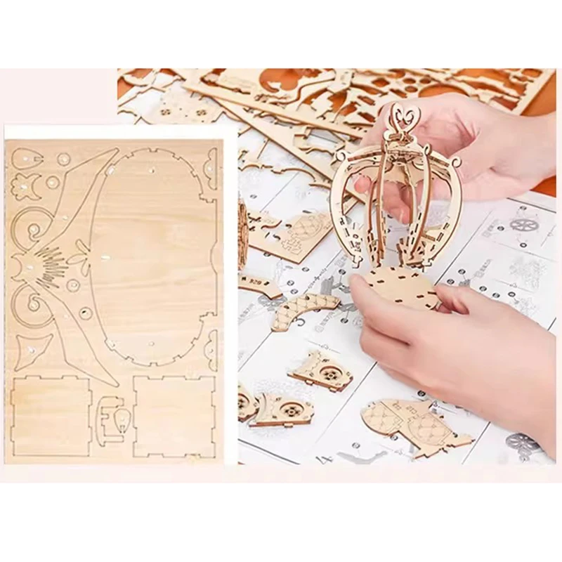 3D Wooden Puzzle Pumpkin Carriage Model DIY Assembly Kits Toys For Children Girls Christmas Tree Gift Home Room Decoration thumbnail 6