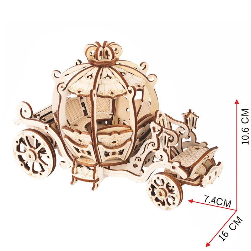 3D Wooden Puzzle Pumpkin Carriage Model DIY Assembly Kits Toys For Children Girls Christmas Tree Gift Home Room Decoration thumbnail 2