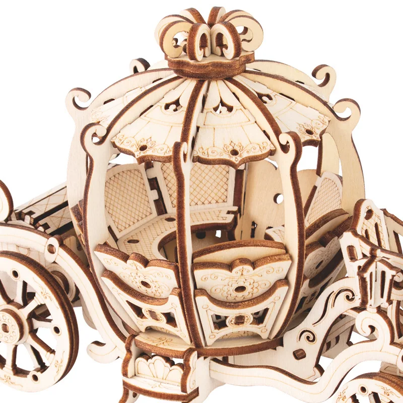 3D Wooden Puzzle Pumpkin Carriage Model DIY Assembly Kits Toys For Children Girls Christmas Tree Gift Home Room Decoration thumbnail 3