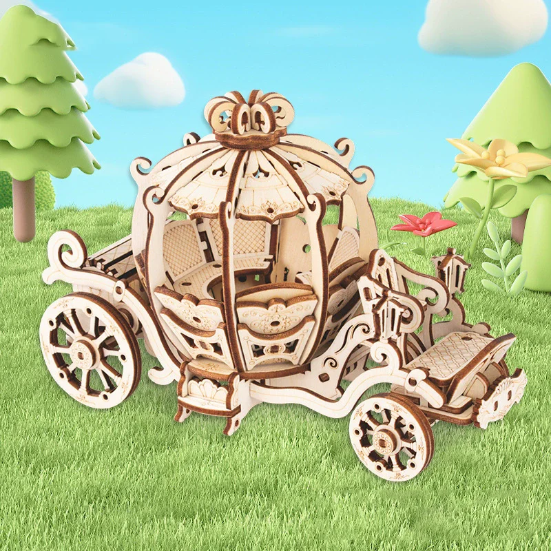 3D Wooden Puzzle Pumpkin Carriage Model DIY Assembly Kits Toys For Children Girls Christmas Tree Gift Home Room Decoration thumbnail 4