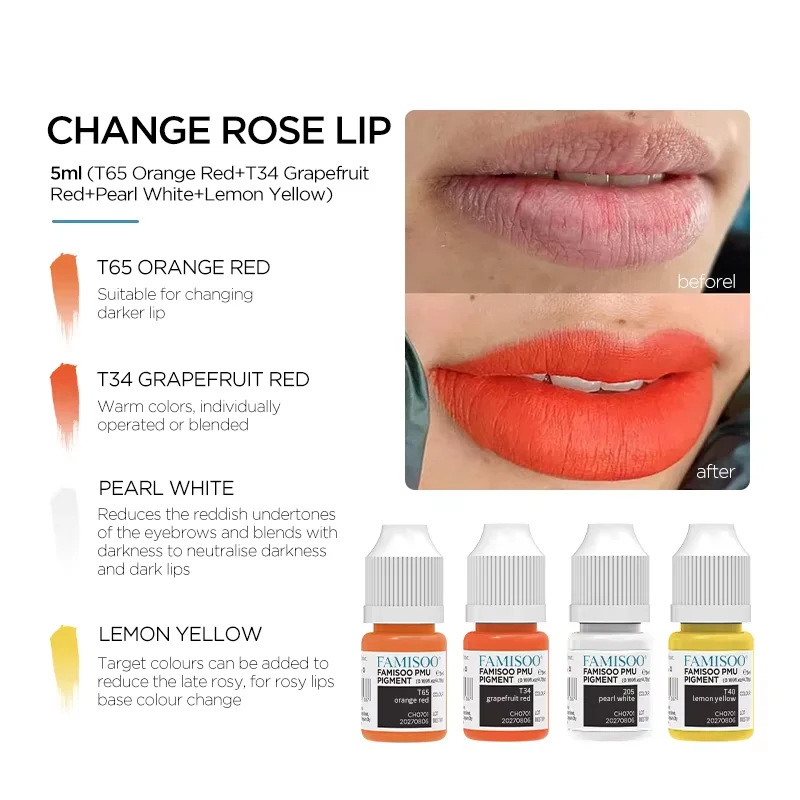 FAMISOO Permanent Makeup Pigment Long-Lasting Makeup Lip Professional Tattoo Inks Lip Pigments 5ml PMU Microblading Eyebrow Ink thumbnail 6