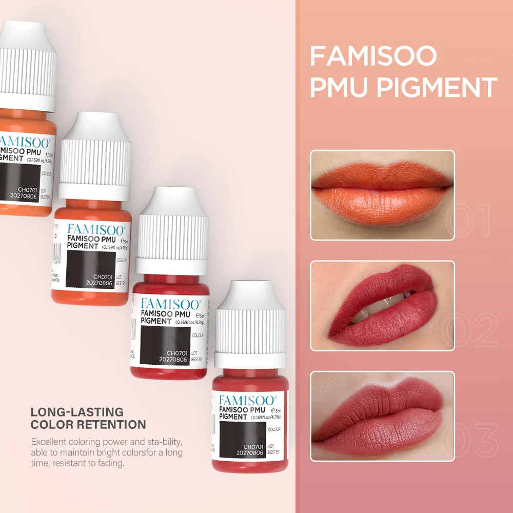 FAMISOO Permanent Makeup Pigment Long-Lasting Makeup Lip Professional Tattoo Inks Lip Pigments 5ml PMU Microblading Eyebrow Ink thumbnail 2