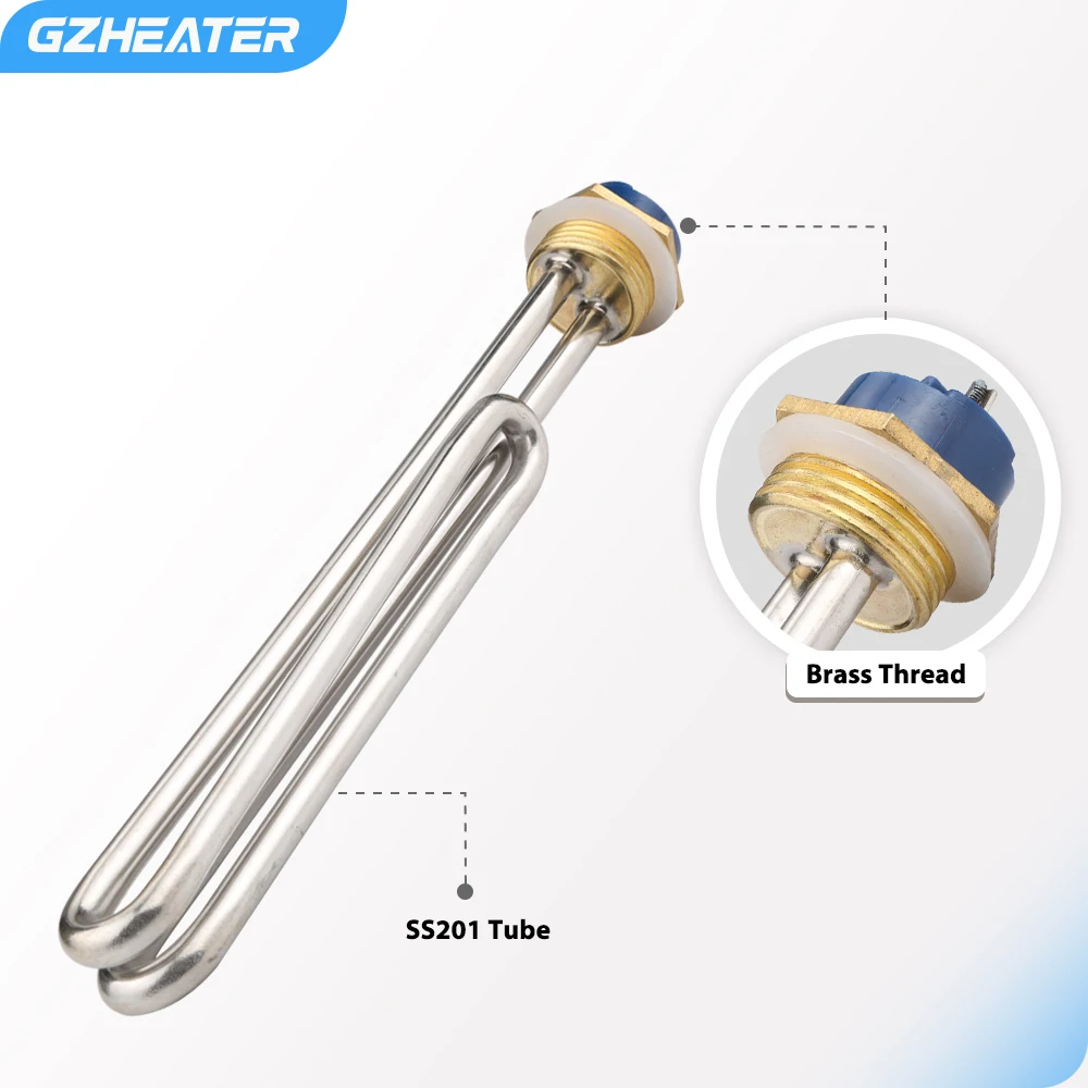 DN25 1 Inch Fold Solar Water Heater Pipe  BSP Thread Stainless Steel Heating Element 220V 4KW thumbnail 5
