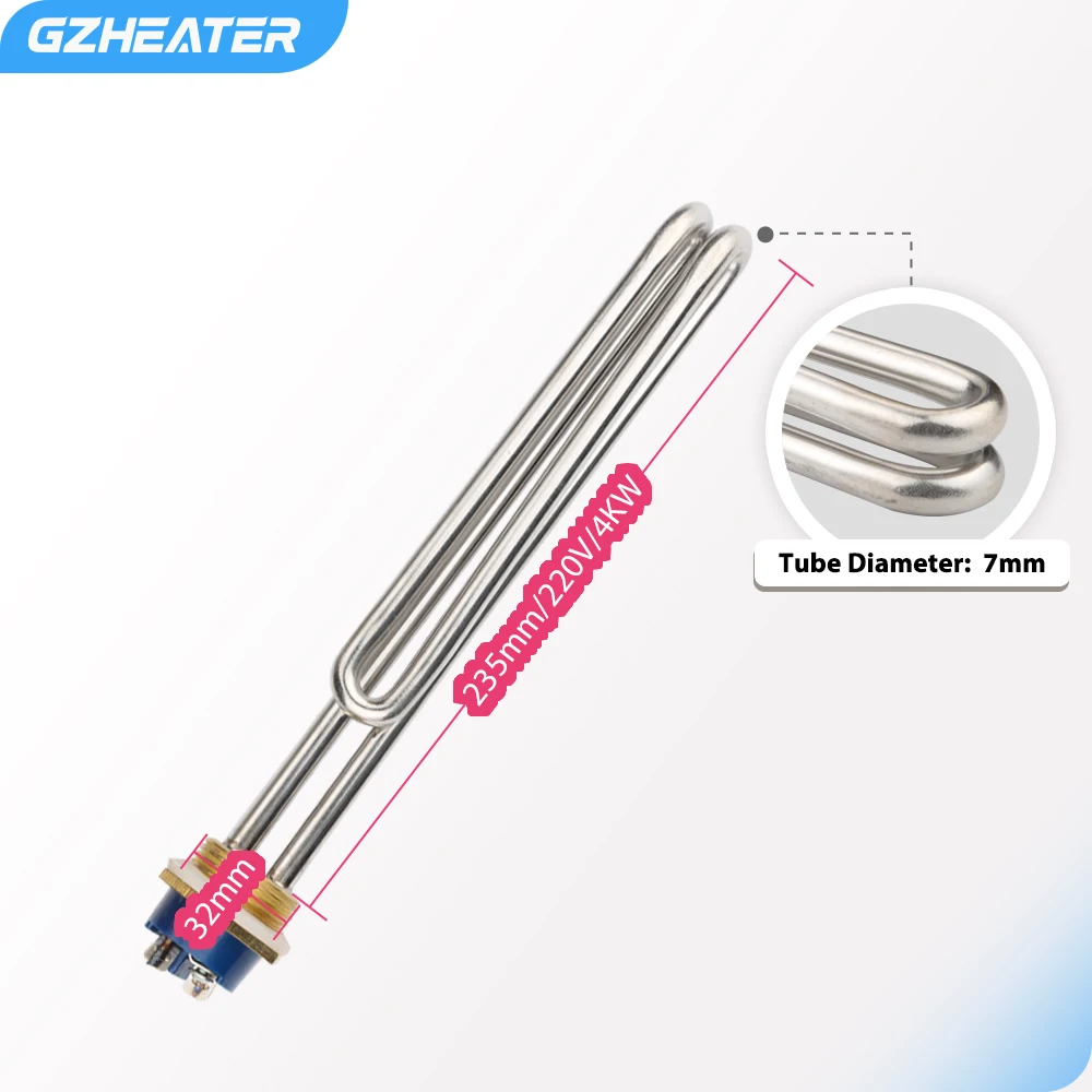 DN25 1 Inch Fold Solar Water Heater Pipe  BSP Thread Stainless Steel Heating Element 220V 4KW thumbnail 2