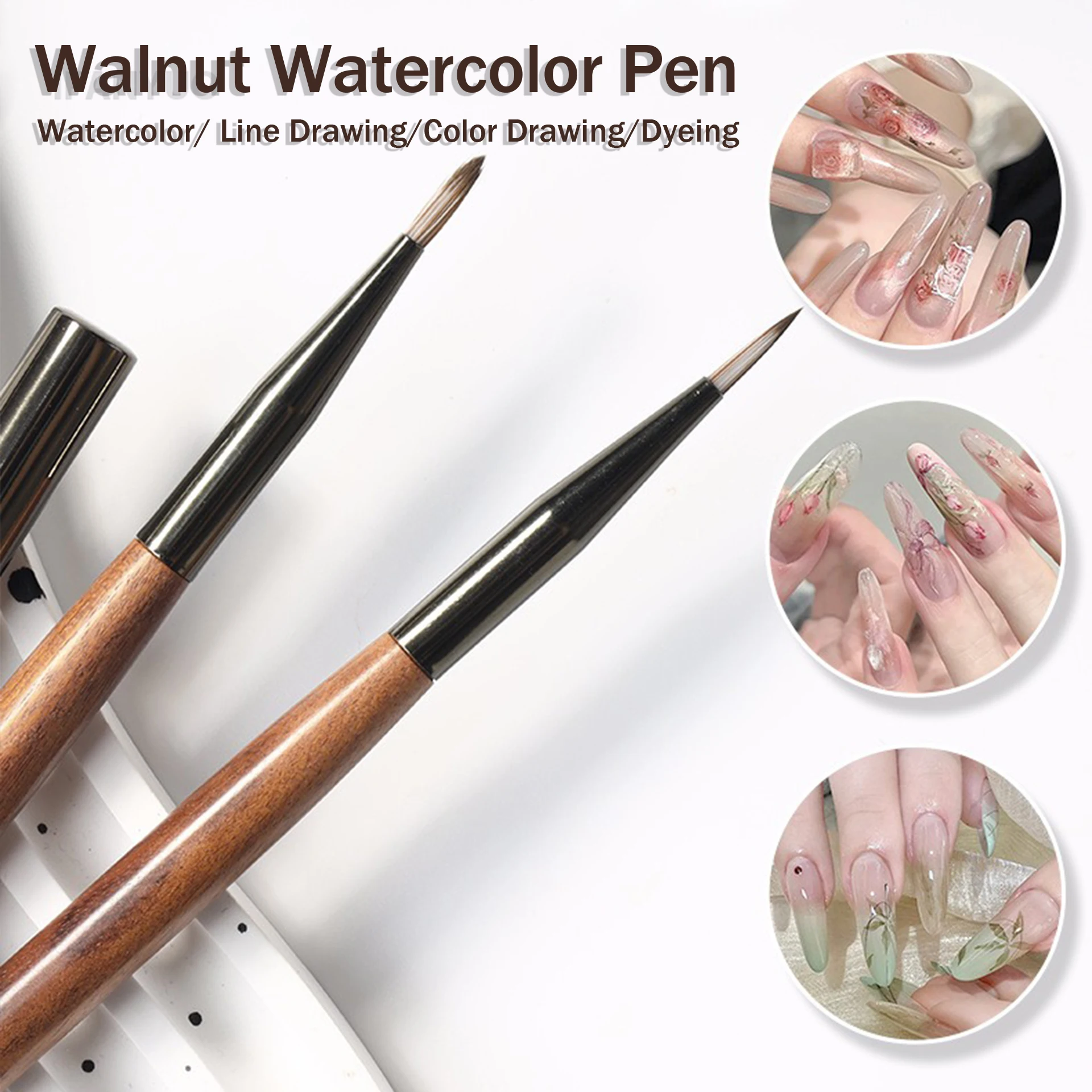Soft Nylon Wood Handle Watercolor Nail Brush Nail Art Liner Brush Stripes Grid Flower Butterfly Painting Drawing Manicure Tool thumbnail 2