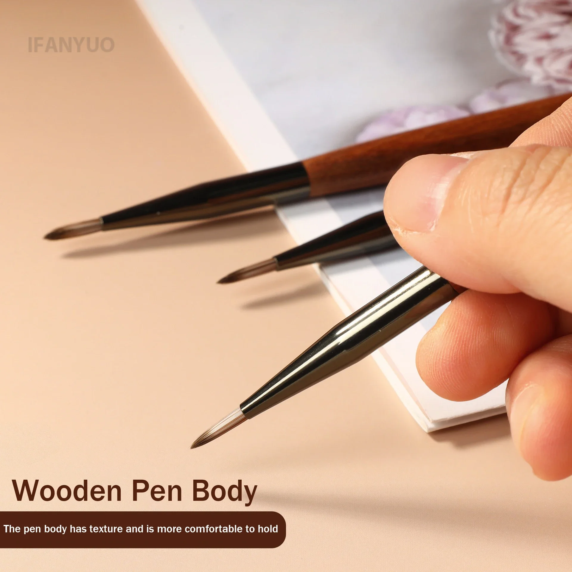 Soft Nylon Wood Handle Watercolor Nail Brush Nail Art Liner Brush Stripes Grid Flower Butterfly Painting Drawing Manicure Tool thumbnail 4