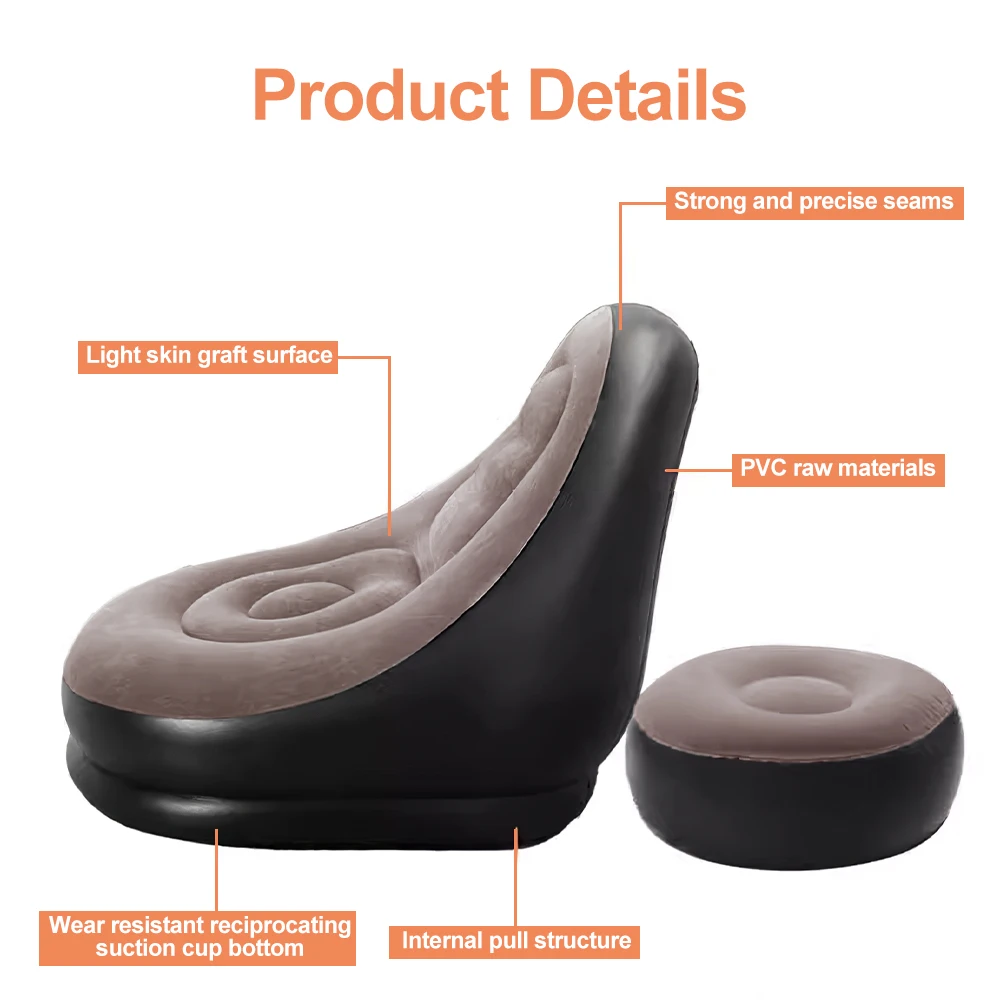 Outdoor Inflatable Sofa With Footstool Lazy Leisure Relaxation Lounge Chair for Living Room Bedroom Camping thumbnail 4