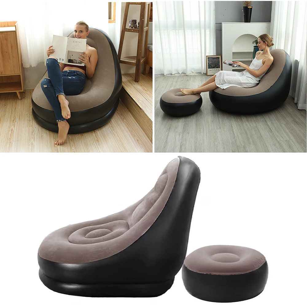 Outdoor Inflatable Sofa With Footstool Lazy Leisure Relaxation Lounge Chair for Living Room Bedroom Camping thumbnail 2