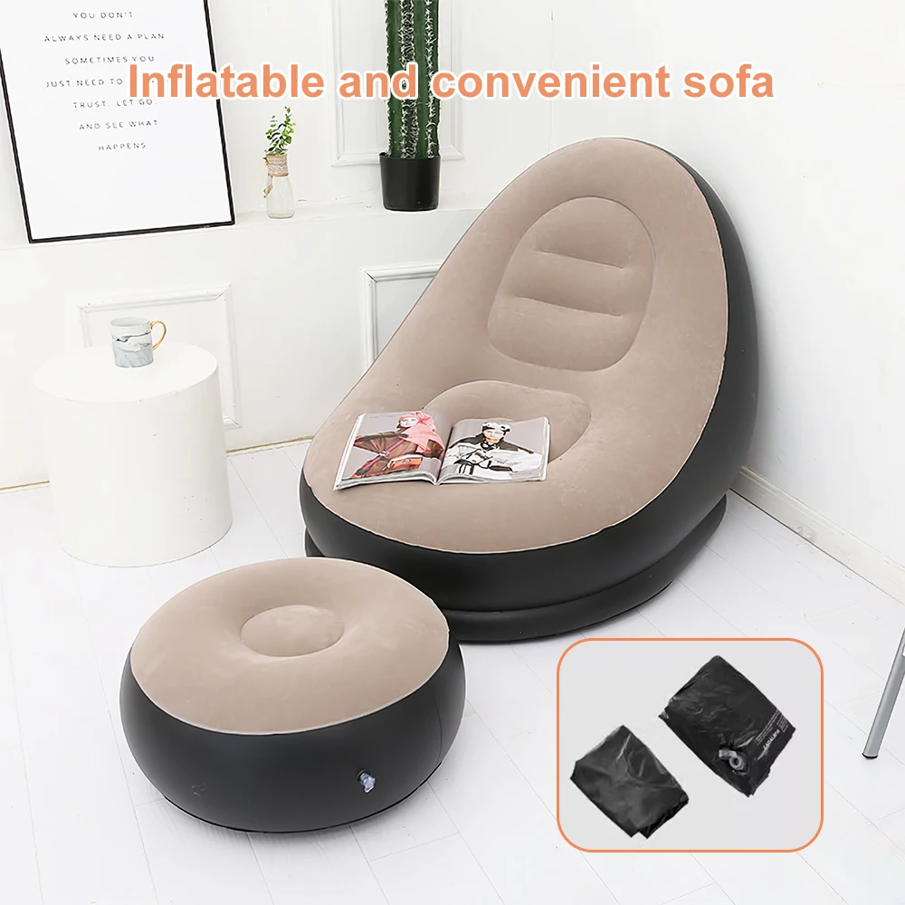 Outdoor Inflatable Sofa With Footstool Lazy Leisure Relaxation Lounge Chair for Living Room Bedroom Camping thumbnail 5
